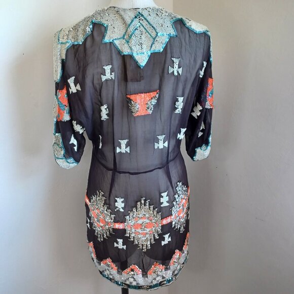All Saints Tunic Silk Sequined Embellished Aztec Chariot Dress Womens 6 NEW - Picture 8 of 16